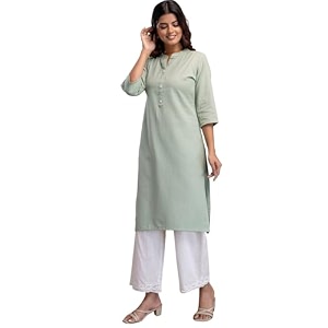 feranoid Womens Plain Cotton Kurta with Mandarin