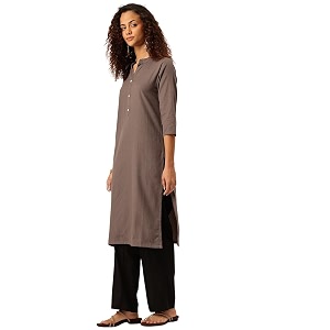 feranoid Womens Plain Cotton Kurta with Mandarin