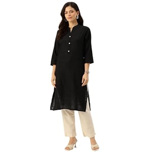 feranoid Womens Plain Cotton Kurta with Mandarin