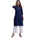 feranoid Womens Plain Cotton Kurta with Mandarin