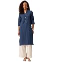 feranoid Womens Plain Cotton Kurta with Mandarin