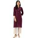 feranoid Womens Plain Cotton Kurta with Mandarin