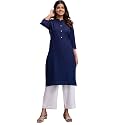 feranoid Womens Plain Cotton Kurta with Mandarin