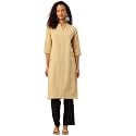 feranoid Womens Plain Cotton Kurta with Mandarin
