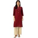 feranoid Womens Plain Cotton Kurta with Mandarin