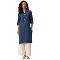 feranoid Womens Plain Cotton Kurta with Mandarin