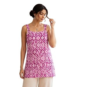 feranoid Womens Printed Sleeveless Short Kurti with