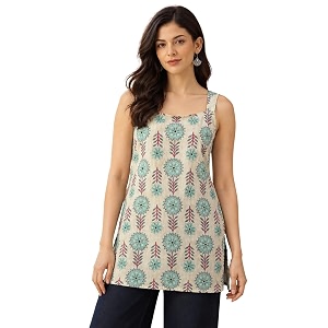 feranoid Womens Printed Sleeveless Short Kurti with