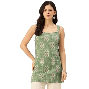 feranoid Womens Printed Sleeveless Short Kurti with
