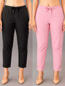 FERIHA Slim Fit Women Pink Black Trousers