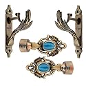 FERIO Alloy Zinc and Diamond Antique Brass Curtain Bracket Parda Holder and Curtain Finial for Door and Windows Fitting 1 Inch Rod (Curtain Holder Rod 2 Pcs and Curtain Finial 2 Pcs)