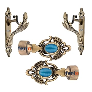 ferio antique brass alloy zinc and diamond curtain bracket rod set and curtain finial for door and windows fitting accessories 1 inch rod curtain holder 2 pcs and curtain finial 2 pcs