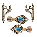 FERIO Antique Brass Alloy Zinc and Diamond Curtain Bracket Rod Set and Curtain Finial for Door and Windows Fitting Accessories 1 Inch Rod (Curtain Holder 2 Pcs and Curtain Finial 2 Pcs)