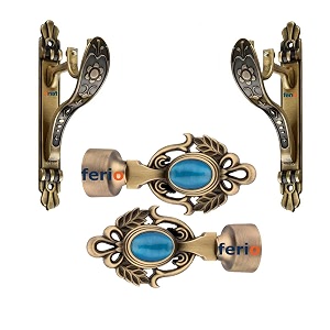 ferio antique brass zinc alloy and diamond rajwadi design curtain bracket holder and curtain finials for door and windows fitting 1 inch rod curtain support 2 pcs and curtain finial 2 pcs