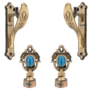 ferio combo curtain finians and curtain rod holder set for 1 inch rod for door and window curtain accessories set for home dcor curtain brackets 2 pics and curtain finials 2 pics