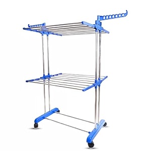 ferio compact clothes dryer stand stainless steel drying racks for balcony with wheels 1 tier foldable clothes drying stand for home clothes drying blue