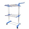 FERIO Compact Clothes Dryer Stand Stainless Steel Drying Racks for Balcony with Wheels 1 Tier Foldable Clothes Drying Stand for Home Clothes Drying (Blue)