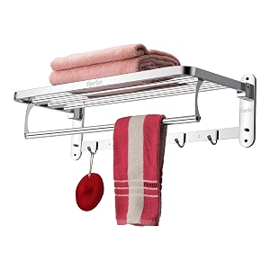 ferio heavy-duty stainless steel dual folding towel rackholdertowel standhangertowel bar for bathroom accessories - 24 inch chrome