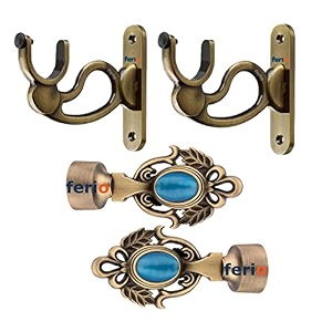 ferio zinc and diamond curtain holder bracket and curtain finial for door and windows fitting 1 inch rod antique brass curtain supports 2 pcs and curtain finial 2 pcs