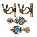 FERIO Zinc and Diamond Curtain Holder Bracket and Curtain Finial for Door and Windows Fitting 1 Inch Rod Antique Brass (Curtain Supports 2 Pcs and Curtain Finial 2 Pcs)