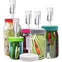 Fermentation Lids, Fermentation Kit for Wide Mouth Jars, 6 Set Plastic Fermenting Lids with 6 Airlocks, 6 Silicone Grommets, 6 Silicone Rings(Jars Not Included)