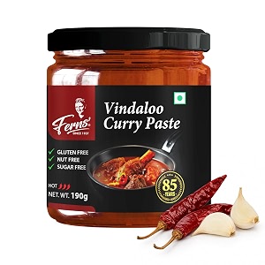 ferns39 vindaloo curry paste masala  traditional goan recipe  ready to use  perfect for cooking  no added colour flavours  for chicken meat vegetables  masala paste  190 gms