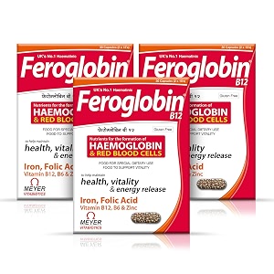 feroglobin b12 capsules for hemoglobin amp red blood cell formation  iron folic acid b12 b6 amp zinc  combo pack of 3 30 capsules each