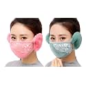 Girl's and Boys' Warm Winter Face Mask with Plush Ear MufF_Pack Of 02,Light Pink|Green