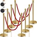 Ferraycle 8 Pcs 2025 Prom Stainless Steel Stanchion 5 ft Velvet Carpet Ropes and Pole Crowd Control Barriers Grand Opening Casino Movie Theme Party 360 Photo Booth Accessories (Gold)