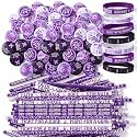 Ferreve 90 Pcs Purple Ribbon Awareness Items Bracelet Button Pin Pencil