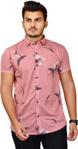 feshopee men slim fit printed spread collar casual shirt