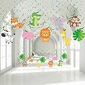 Festiko®12 Count Jungle Safari Animals Party Decorations Jungle Animals Hanging Swirl, Forest Theme Foil Swirls Ceiling for Safari Birthday Decorations Jungle Party Safari Decorations