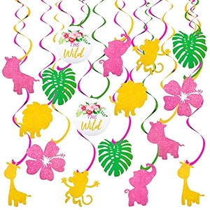 festiko12 jungle animal party hanging swirls decorations safari theme ceiling streamer for wild party supplies girls birthday favor spiral ornaments