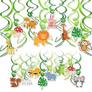 festiko12 jungle animals hanging swirl decorations two wild birthday decorations for girls woodland safari theme hanging swirl ceiling streamers for girls jungle animal 2nd birthday party supplies