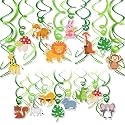 Festiko®12 Jungle Animals Hanging Swirl Decorations, Two Wild Birthday Decorations for Girls, Woodland Safari Theme Hanging Swirl Ceiling Streamers for Girls Jungle Animal 2nd Birthday Party Supplies