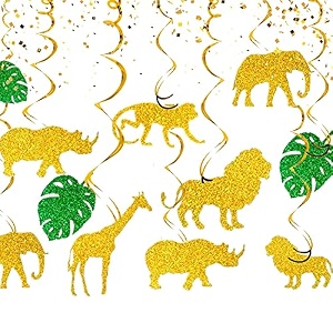 festiko12 pcs glitter jungle animals party decorations safari animals swirl hanging decoration jungle animals party supplies safari party favors