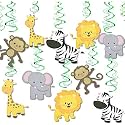 Festiko®12 Jungle Animals Hanging Swirl Decorations for Forest Theme Birthday Festival Party
