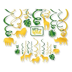 festiko12 safari animals hanging swirl decorations jungle party supplies wild birthday theme decor for boy girl tribal 1st bday favors idea