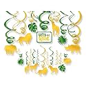 Festiko®12 Safari Animals Hanging Swirl Decorations, Jungle Party Supplies, Wild Birthday Theme Decor for Boy Girl, Tribal 1st Bday Favors Idea