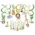 Festiko®12 Safari Animals Hanging Swirl Decorations, Jungle Party Supplies, Wild Birthday Theme Decor for Boy Girl Baby Tribal 1st Bday Favors Idea