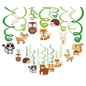 festiko12 woodland animals hanging swirl decorations forest friends birthday party supplies for boy girl kids woodland creatures theme decor 1st first bday favors