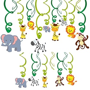 festiko 12pcs jungle animals hanging swirl decorationssafari themed hanging swirl ceiling streamersforest themed party supplies for boys girls birthday home school wall ceiling decormulticolor