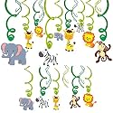 Festiko 12Pcs Jungle Animals Hanging Swirl Decorations|Safari Themed Hanging Swirl Ceiling Streamers|Forest Themed Party Supplies For Boys Girls Birthday Home School Wall Ceiling Decor|Multicolor