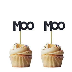 festiko 24 pcs moo cake topper cows cupcake toppers for farm theme party kids girls birthday party decorations