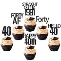 Festiko®30 PCS Black Glitter 40th Birthday Cupcake Toppers 40 Forty Hello 40 Straight Outta 1981 Happy 40th Forty AF Cupcake Picks for Anniversary Party Birthday Party Wedding Decorations Supplies