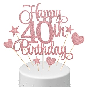festiko40th birthday cake decorations set include rose gold happy 40th cake toppers with glitter heart and star cupcake picks for women girls birthday party favors supplies