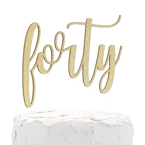 festiko40th birthday cake topper - forty - gold glitter - birthday decoration party supplies