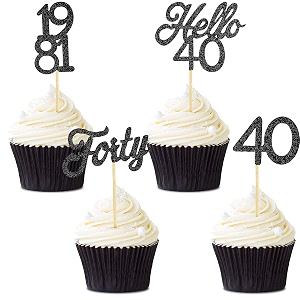 festiko48 pieces 40th birthday cupcake toppers set glitter hello 40 cake toppers forty birthday cake decorations for 40th anniversary birthday party wedding decorations black