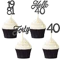 Festiko®48 Pieces 40th Birthday Cupcake Toppers Set Glitter Hello 40 Cake Toppers Forty Birthday Cake Decorations for 40th Anniversary Birthday Party Wedding Decorations (Black)