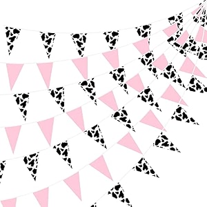 festiko 5 pcs cow print pennant banner cow print party supplies cow birthday party pennant bunting banner baby pennant banner for wedding anniversary holiday decorations pink flag style